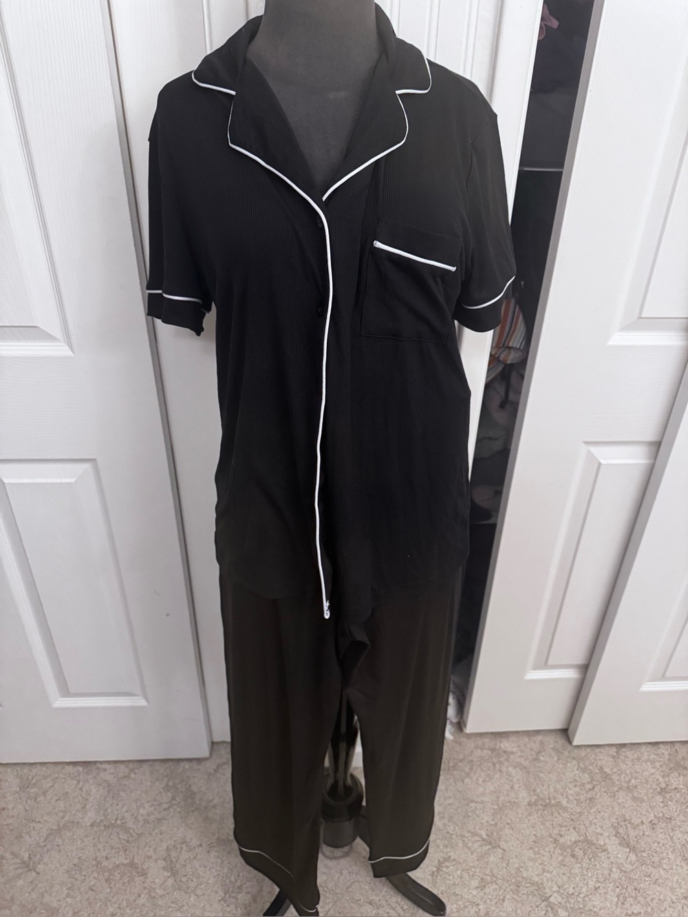 Nicole Miller Black Pajama Set with White Piping